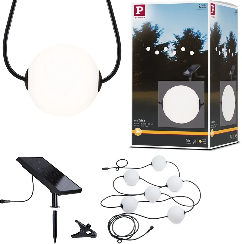 Solar LED-lichtketting Taina Basisset IP67 3000K 5,8m 6x60lm von Paulmann in Schwarz – Produktfoto