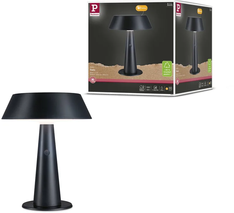 Solar LED-tafellamp Soala 2700K 165lm 2,1W fra Paulmann i Antracit – produktbillede