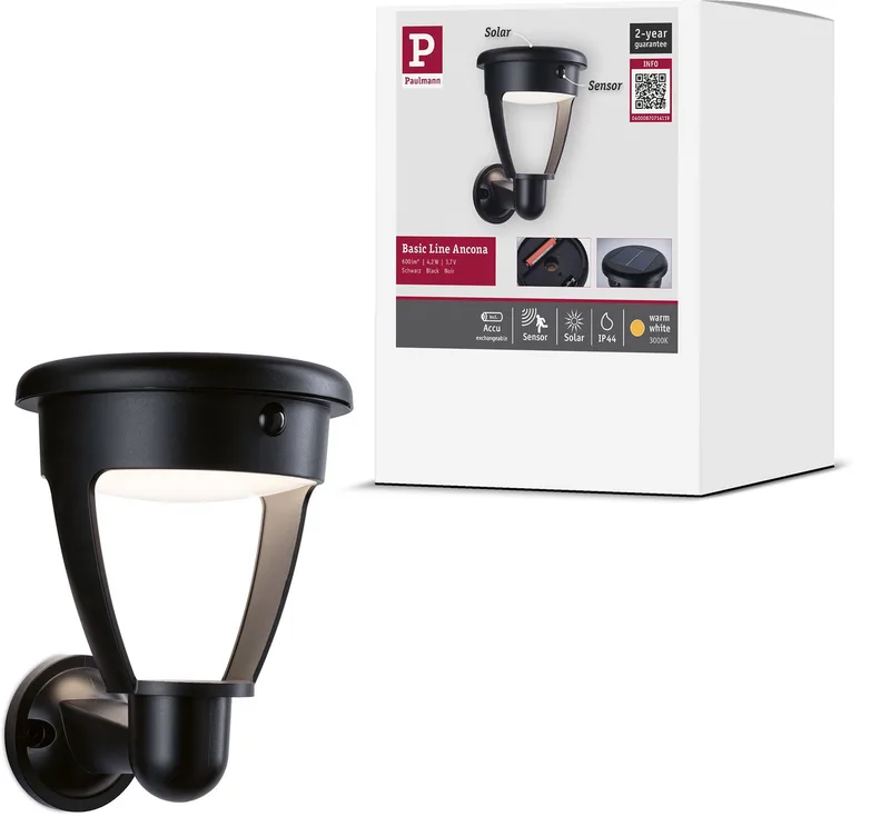 Solar LED-wandarmatuur voor buiten Ancona IP44 rond 140x188 mm 3000K 4,2W 300lm 3,7V de Paulmann en Noir – photo produit