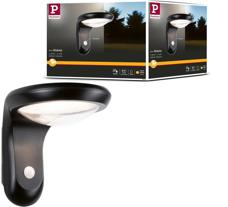 Diskola 94854 Applique solaire extérieure avec détecteur de mouvement LED LED intégrée 3.5 W anthracite de Paulmann en Anthracite – photo produit