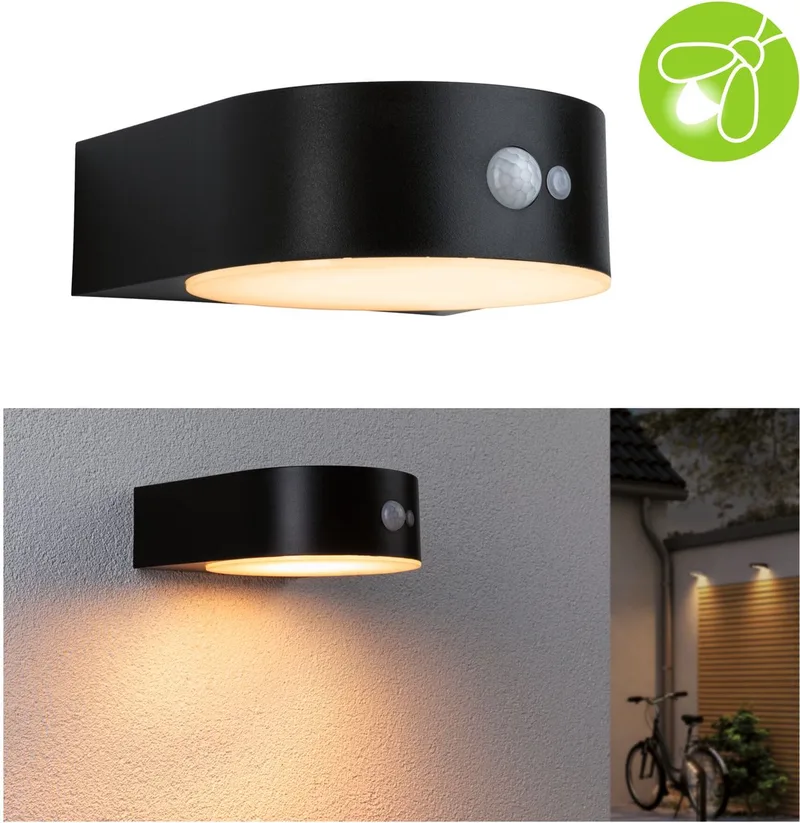 Paulmann 94730 Eileen PIR 2200K Solar-Wandlampe EEK: A (A - G) 5.5 W Gold Schwarz von Paulmann in Schwarz – Produktfoto