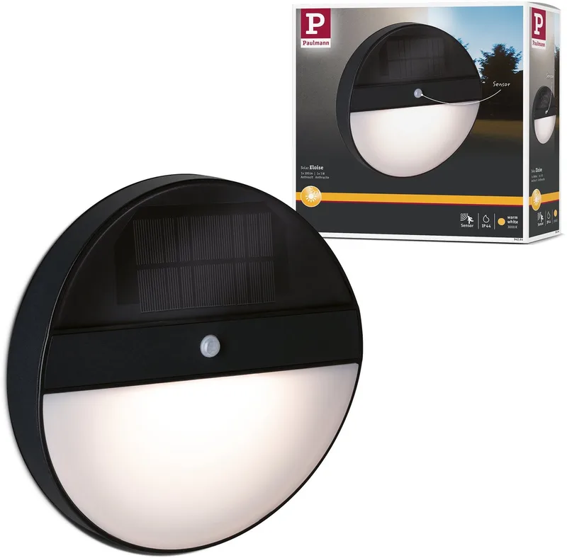 Solar LED-wandarmatuur voor buiten Elios Bewegingsmelder IP44 3000K 50lm från Paulmann i Antracit – produktbild