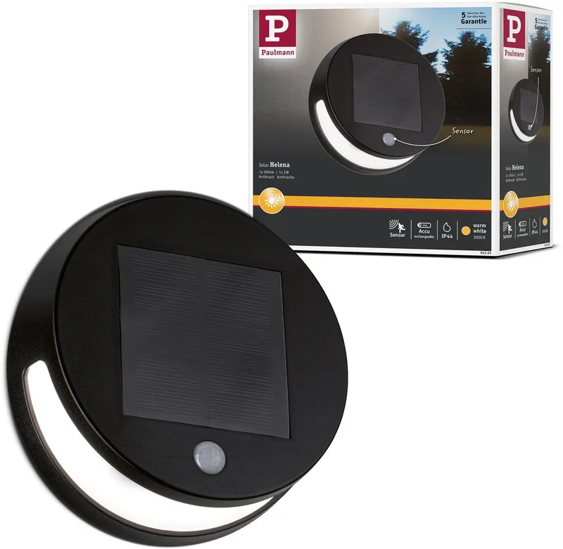 Solar LED-wandarmatuur voor buiten Helena Bewegingsmelder IP44 3000K 56lm från Paulmann i Antracit – produktbild