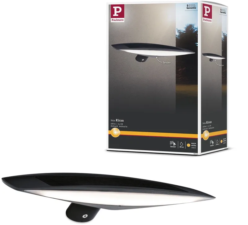 Solar LED-wandarmatuur voor buiten Kiran Bewegingsmelder IP44 3000K 180lm fra Paulmann i Antracit – produktbillede