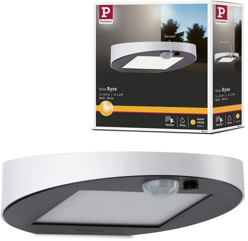 Solar LED-wandarmatuur voor buiten Ryse Bewegingsmelder IP44 3000K 30lm von Paulmann in Weiß – Produktfoto