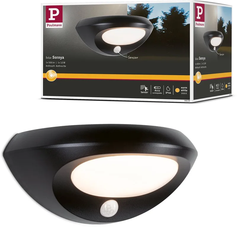 Sorava 94856 Applique solaire extérieure avec détecteur de mouvement LED LED intégrée 3.5 W anthracite de Paulmann en Anthracite – photo produit