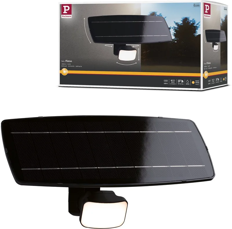 Solar Schijnwe Flotas med Schemergestuurde bewegingsmelder (HF) IP65 3000K 700lm de Paulmann en Anthracite – photo produit