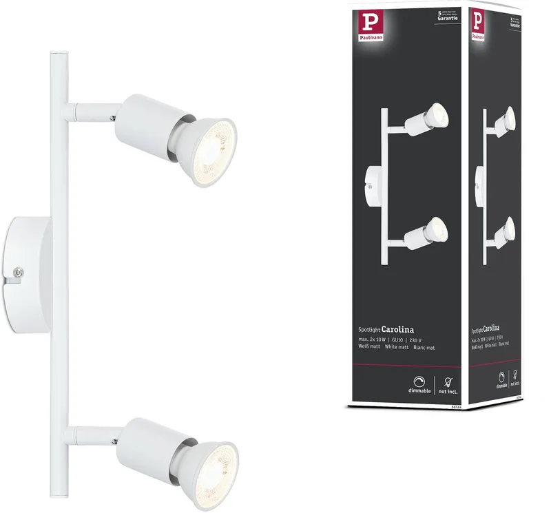 Spotlight Carolina GU10 230V max. 2x10W dimbaar de Paulmann en Wit mat – photo produit