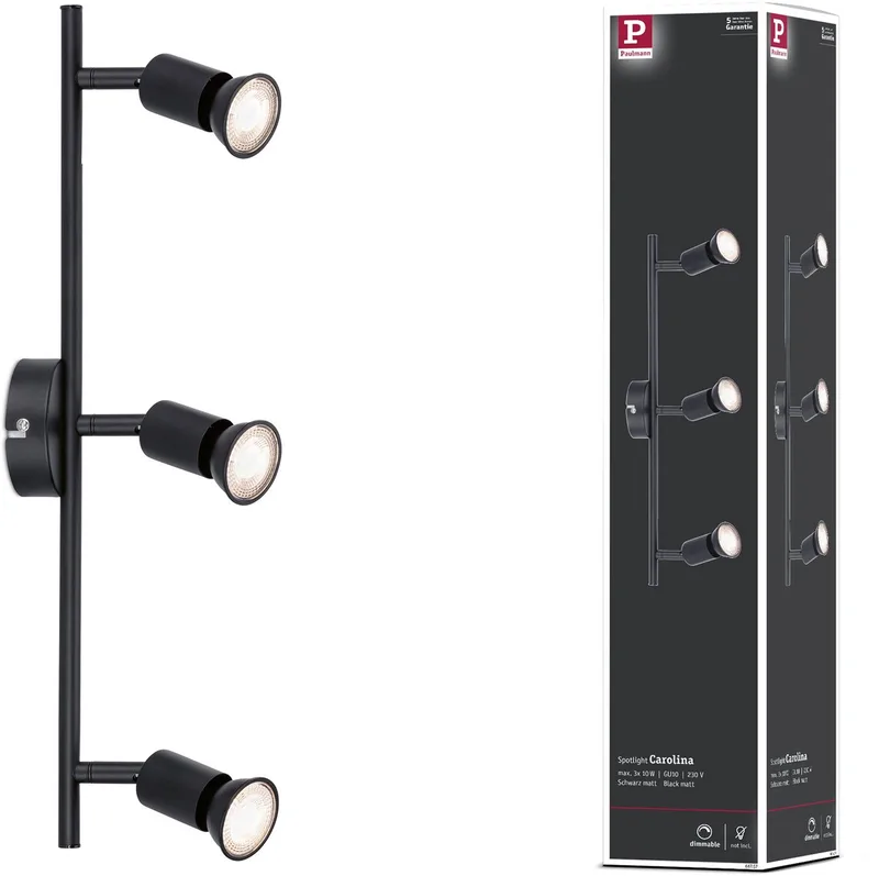 Spotlight Carolina GU10 230V max. 3x10W dimmable de Paulmann en Zwart mat – photo produit