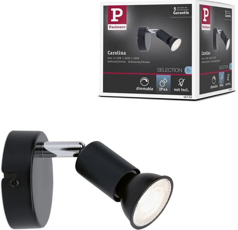 Spotlight Carolina IP44 GU10 230V max. 10W dimbaar Antraciet, Chroom fra Paulmann i Antracit, Krom – produktbillede