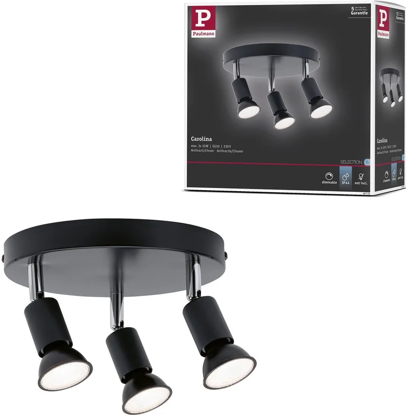 Spotlight Carolina IP44 GU10 230V max. 3x10W dimbaar Antraciet, Chroom fra Paulmann i Antracit, Krom – produktbillede