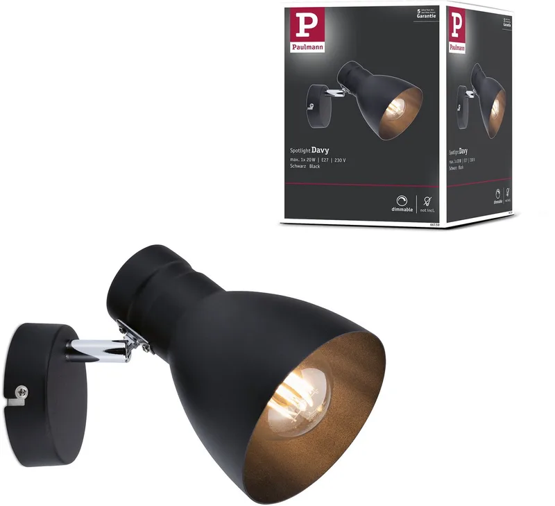 Spotlight Davy E27 230V max. 20W dimbaar från Paulmann i Svart – produktbild