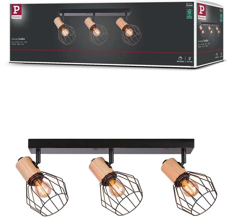 Lanka 66768 Projecteur mural E14 noir, bois (clair) de Paulmann en Noir – photo produit