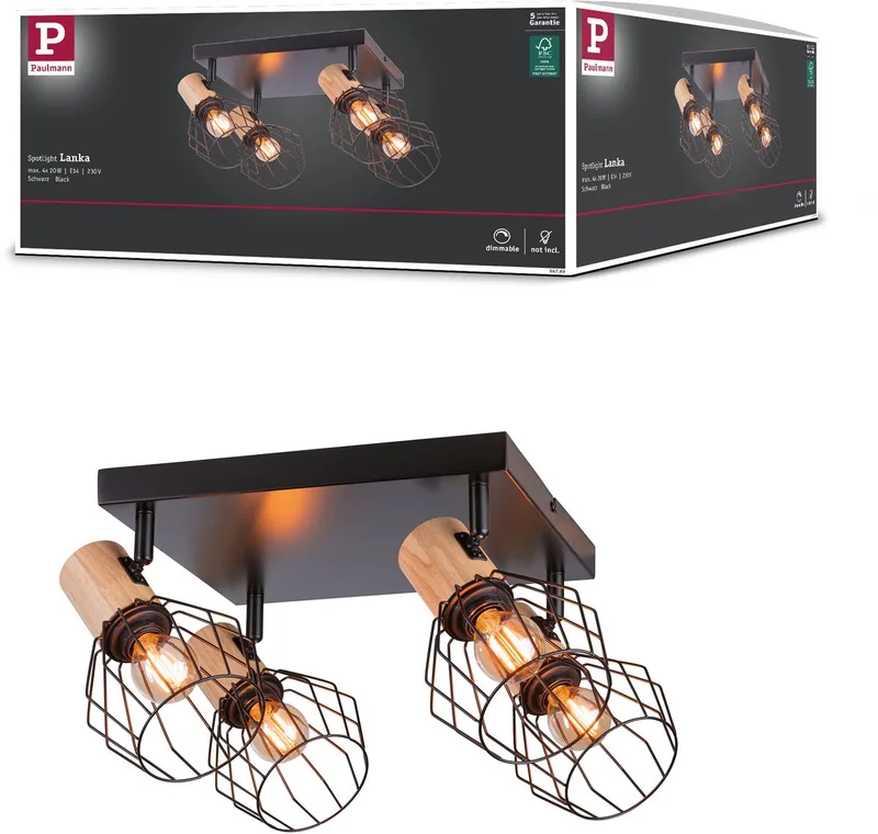 Lanka 66769 Projecteur mural E14 noir, bois (clair) de Paulmann en Noir – photo produit