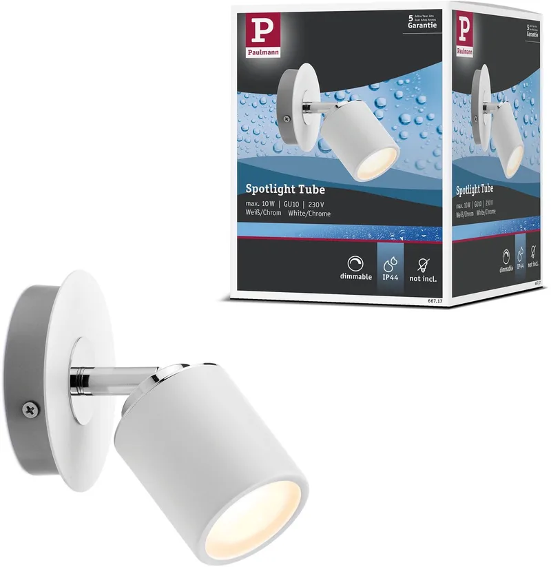 Spotlight Tube IP44 GU10 230V max. 10W dimbaar Wit, Chroom van Paulmann in Wit, Chroom – productfoto