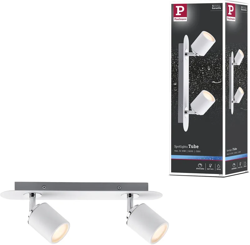 Spotlight Tube IP44 GU10 230V max. 2x10W dimbaar Wit, Chroom fra Paulmann i Hvid, Krom – produktbillede
