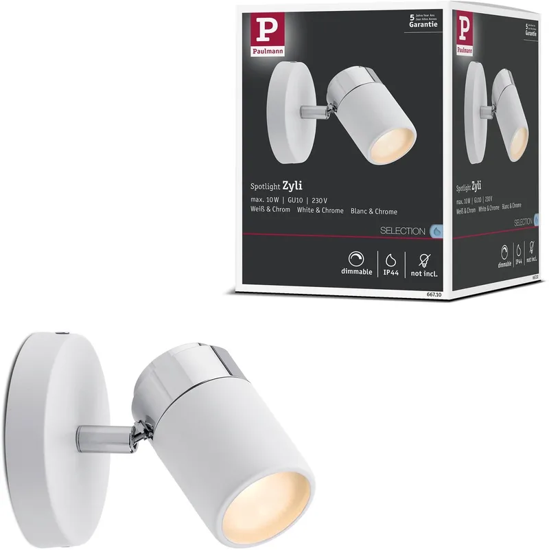 Spotlight Zyli IP44 GU10 230V maks. 10W dæmpbar hvid, krom fra Paulmann i Hvid, Krom – produktbillede