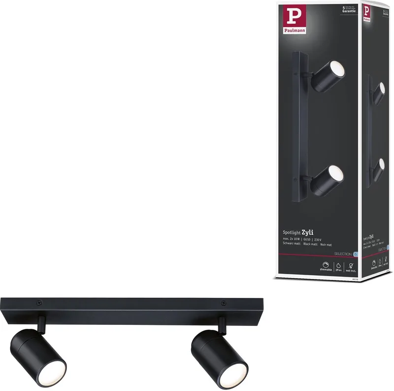 Spotlight Zyli IP44 GU10 230V max. 2x10W dimbaar från Paulmann i Zwart mat – produktbild