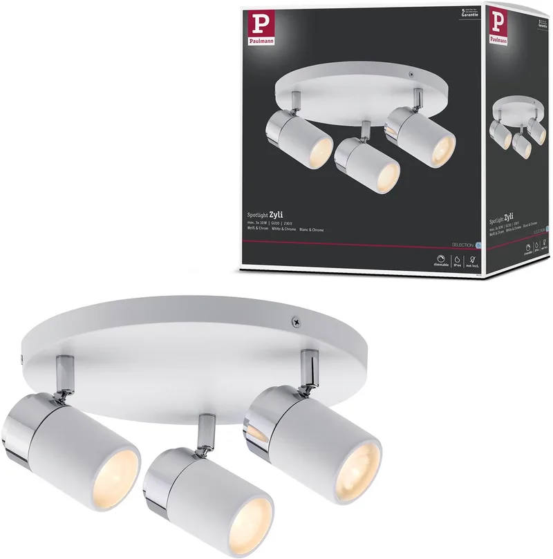 Zyli 66712 Plafonnier de salle de bain 30 W blanc, chrome de Paulmann en Blanc, Chrome – photo produit