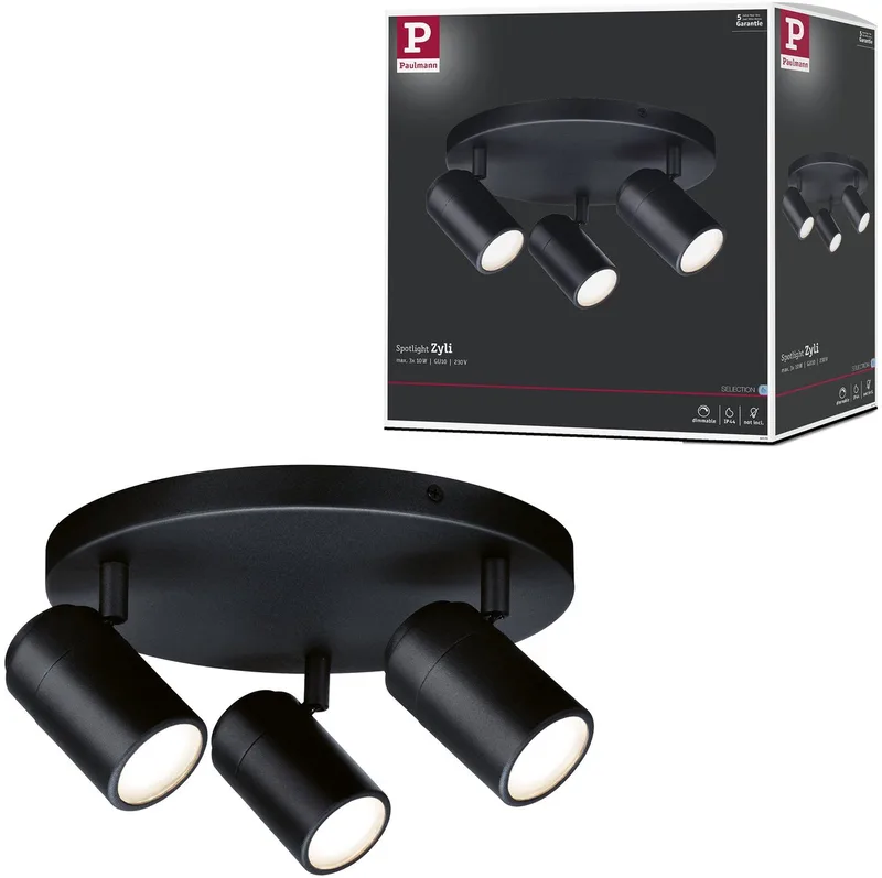 Spotlight Zyli IP44 GU10 230V max. 3x10W dimbaar de Paulmann en Zwart mat – photo produit