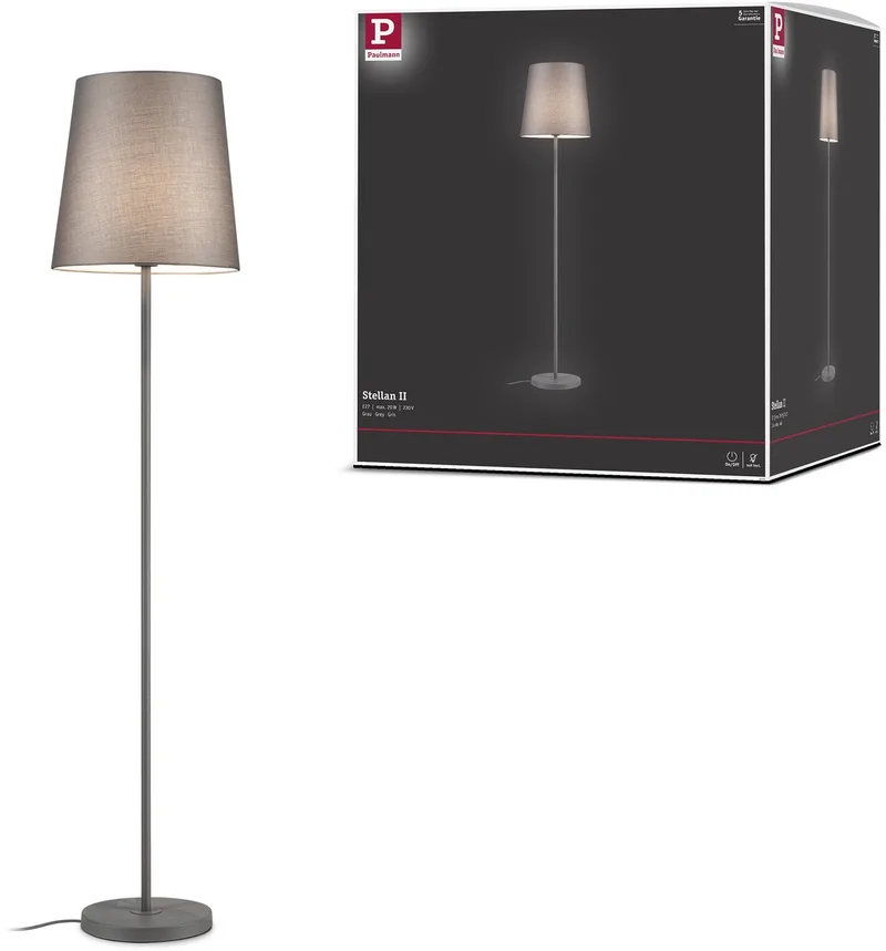 Staande lamp Stellan II E27 max. 20W Metaal, Textiel van Paulmann in Grijs – productfoto