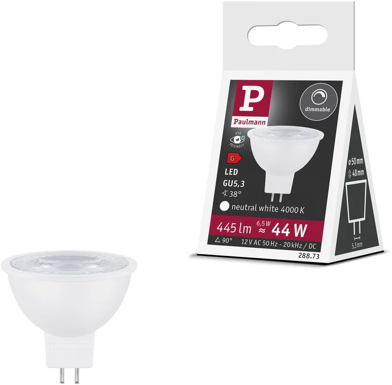 Standaard 12 V 3-Step-Dim LED-reflector GU5,3 445lm 6W 4000K dimbaar Wit mat de Paulmann – photo produit