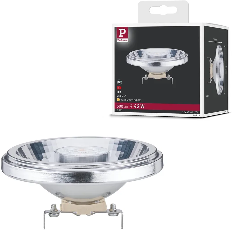 Standaard 12 V LED-reflector AR111 G53 500lm 8W 2700K Alu de Paulmann – photo produit