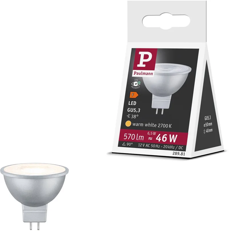 Standaard 12 V LED-reflector GU5,3 570lm 6,5W 2700K Chroom de Paulmann – photo produit