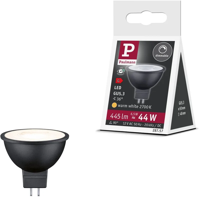 Standaard 12 V LED-reflector GU5,3 Set van 1 445lm 6,5W 2700K dimbaar Zwart mat de Paulmann – photo produit