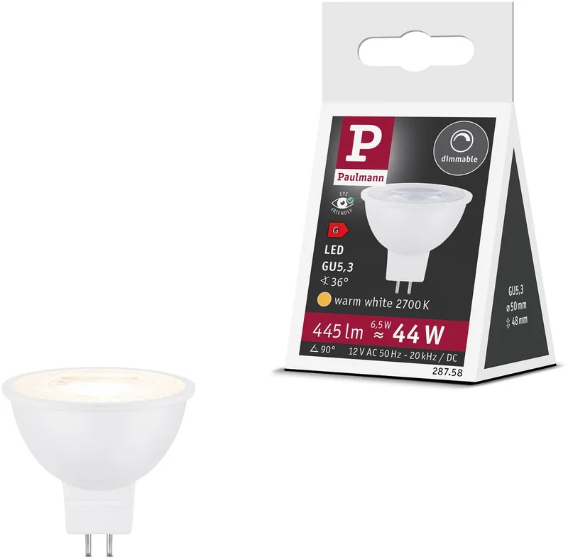 Standaard 12 V LED-reflector GU5,3 Set van 1 445lm 6,5W 2700K dimbaar Wit mat fra Paulmann – produktbillede