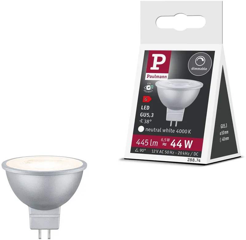 Standaard 12 V LED-reflector GU5,3 Set van 1 445lm 6,5W 4000K dimbaar Chroom mat fra Paulmann – produktbillede