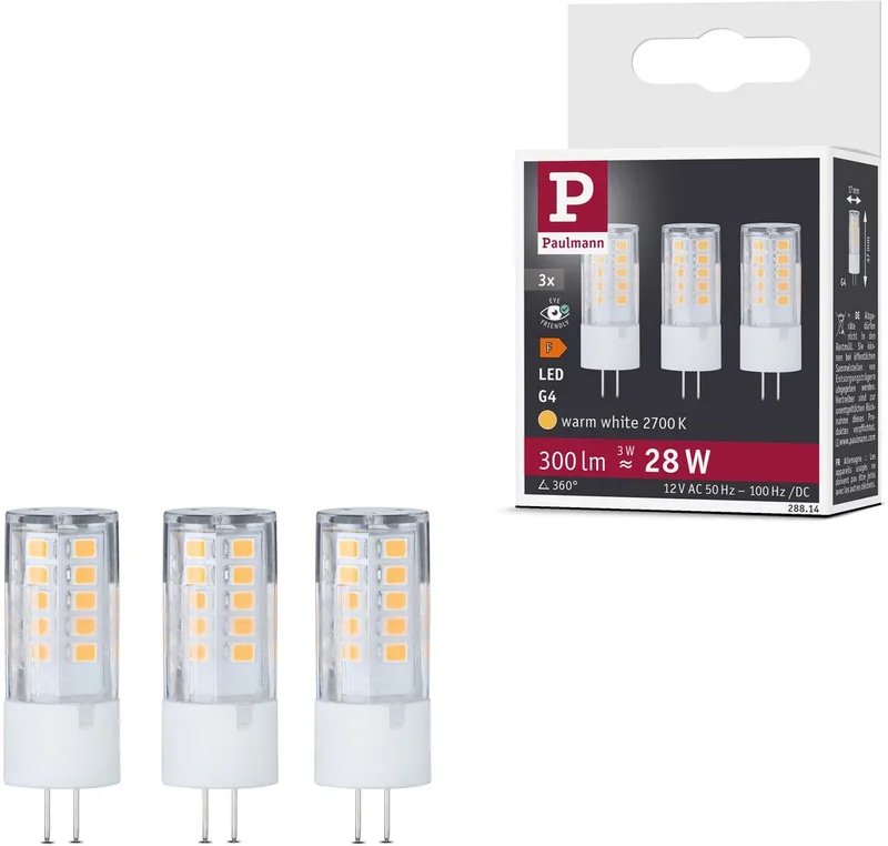 Standaard 12 V LED stiftfitting G4 Set van 3 3x300lm 3x3W 2700K Helder fra Paulmann – produktbillede