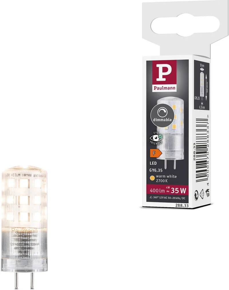Standaard 12 V LED stiftfitting GY6,35 Set van 1 400lm 4W 2700K dimbaar Helder från Paulmann – produktbild
