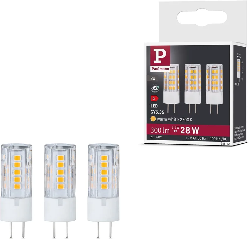 Paulmann 28822 LED-lamp EEK G (A - G) GY6.35 Stiftsockel 3.5 W Varmvit (Ø x H) 17 mm x 47 mm 3 st från Paulmann – produktbild