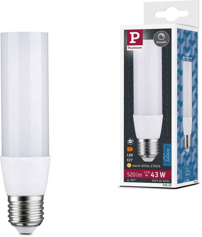 Standard 230 V LED Deco Pipe E27 520lm 5,5W 2700K dimmbar Satin von Paulmann – Produktfoto