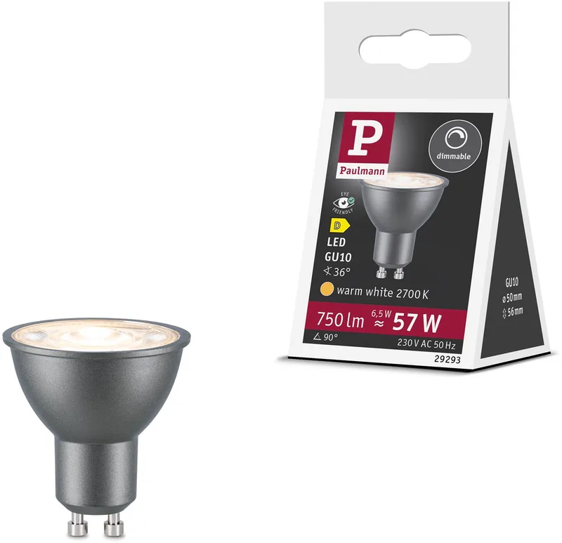 Standaard 230 V LED-reflector GU10 750lm 6,5W 2700K dimbaar Titaanium fra Paulmann – produktbillede