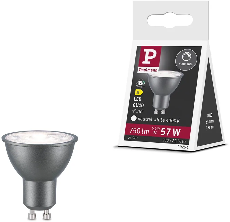Standaard 230 V LED-reflector GU10 750lm 6,5W 4000K dimbaar Titaanium de Paulmann – photo produit