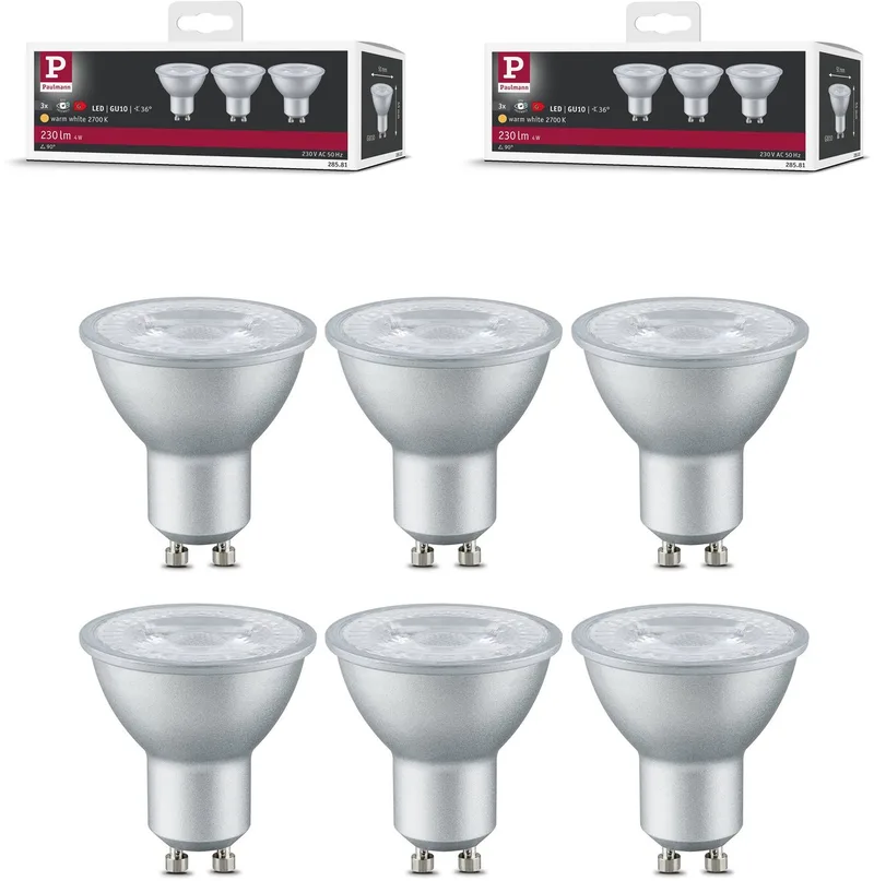 Standaard 230 V LED-reflector GU10 GU10 Set van 6 GU10 51 mm 2700K 6x4W 6x230lm 230V Alu fra Paulmann – produktbillede