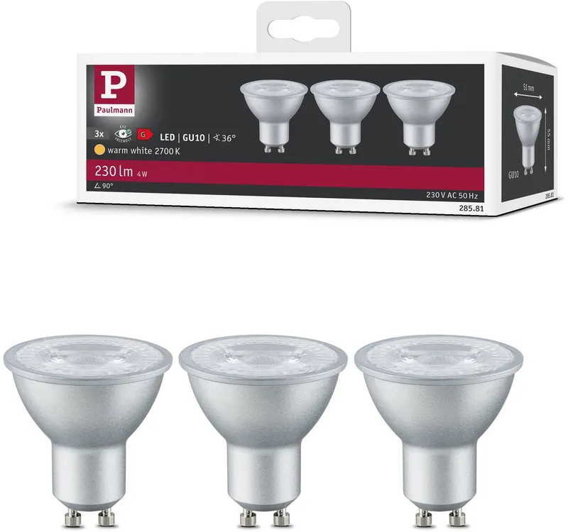 Standaard 230 V LED-reflector GU10 Set van 3 3x230lm 3x4W 2700K Alu de Paulmann – photo produit