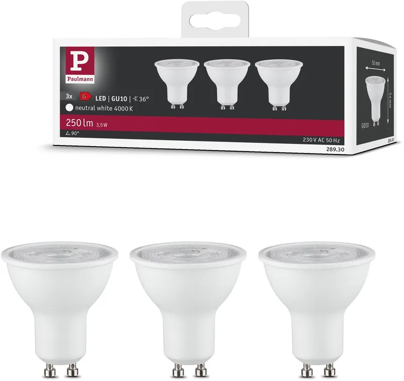 Standaard 230 V LED-reflector GU10 Set van 3 3x250lm 3x3,5W 4000K Wit mat de Paulmann – photo produit