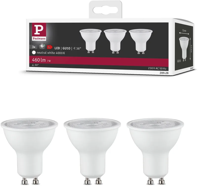 Standaard 230 V LED-reflector GU10 Set van 3 3x460lm 3x7W 4000K Wit mat van Paulmann – productfoto