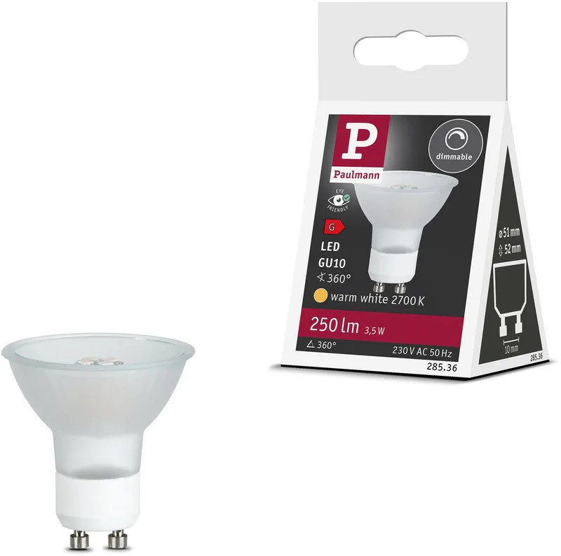 Paulmann 28536 LED EEK G (A - G) GU10 Reflektor 3.5 W Warmweiß (Ø x H) 51 mm x 52 mm dimmbar 1 St. von Paulmann – Produktfoto