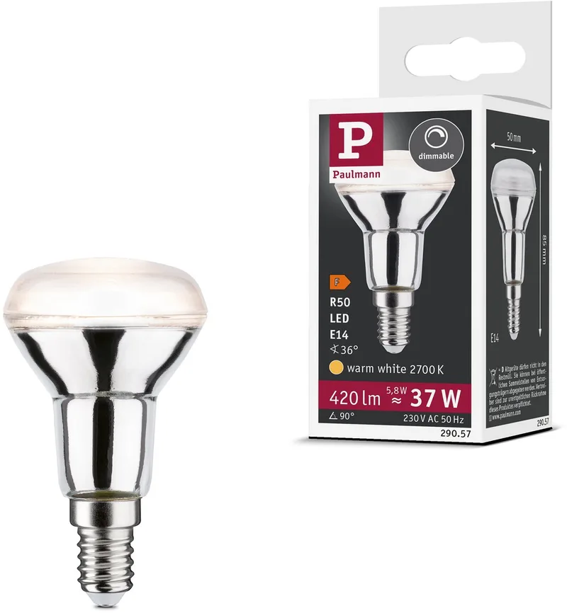 Standaard 230 V LED-reflector R50 E14 Set van 1 420lm 5,8W 2700K dimbaar Zilver van Paulmann – productfoto