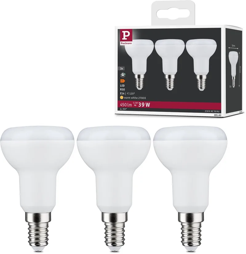 Standaard 230 V LED-reflector R50 E14 Set van 3 3x450lm 3x5,5W 2700K Opaal fra Paulmann – produktbillede