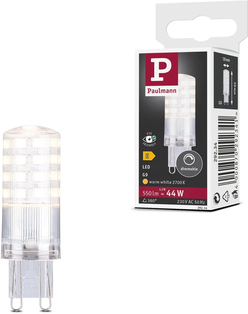 Standaard 230 V LED stiftfitting G9 550lm 4,2W 2700K dimbaar Helder fra Paulmann – produktbillede