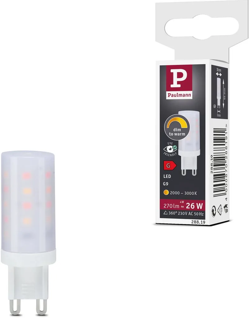 Standaard 230 V LED stiftfitting G9 Set van 1 270lm 4W Dim to warm dimbaar Helder de Paulmann – photo produit