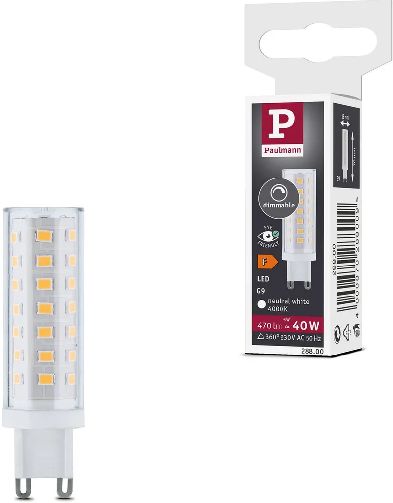Standaard 230 V LED stiftfitting G9 Set van 1 470lm 5W 4000K dimbaar Helder van Paulmann – productfoto