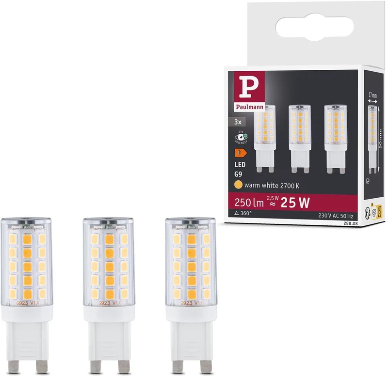 Paulmann 28808 LED EEK F (A - G) G9 Stiftsockel 2.5 W Warmweiß (Ø x H) 17 mm x 50 mm 3 St. von Paulmann – Produktfoto