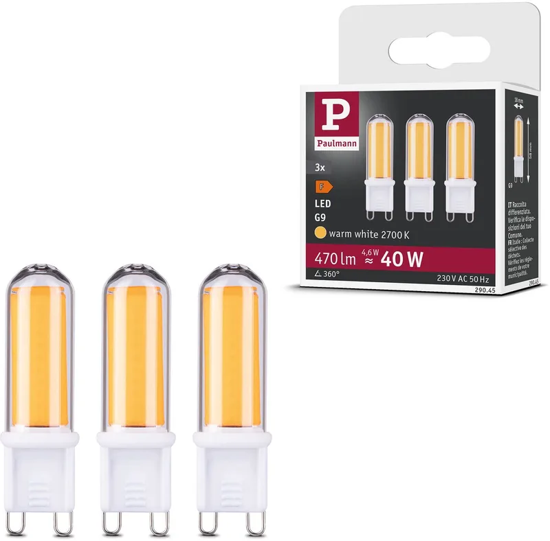 Standaard 230 V LED stiftfitting G9 Set van 3 3x470lm 3x4,6W 2700K Helder de Paulmann – photo produit