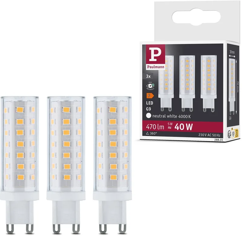 Standaard 230 V LED stiftfitting G9 Set van 3 3x470lm 3x5W 4000K Helder de Paulmann – photo produit